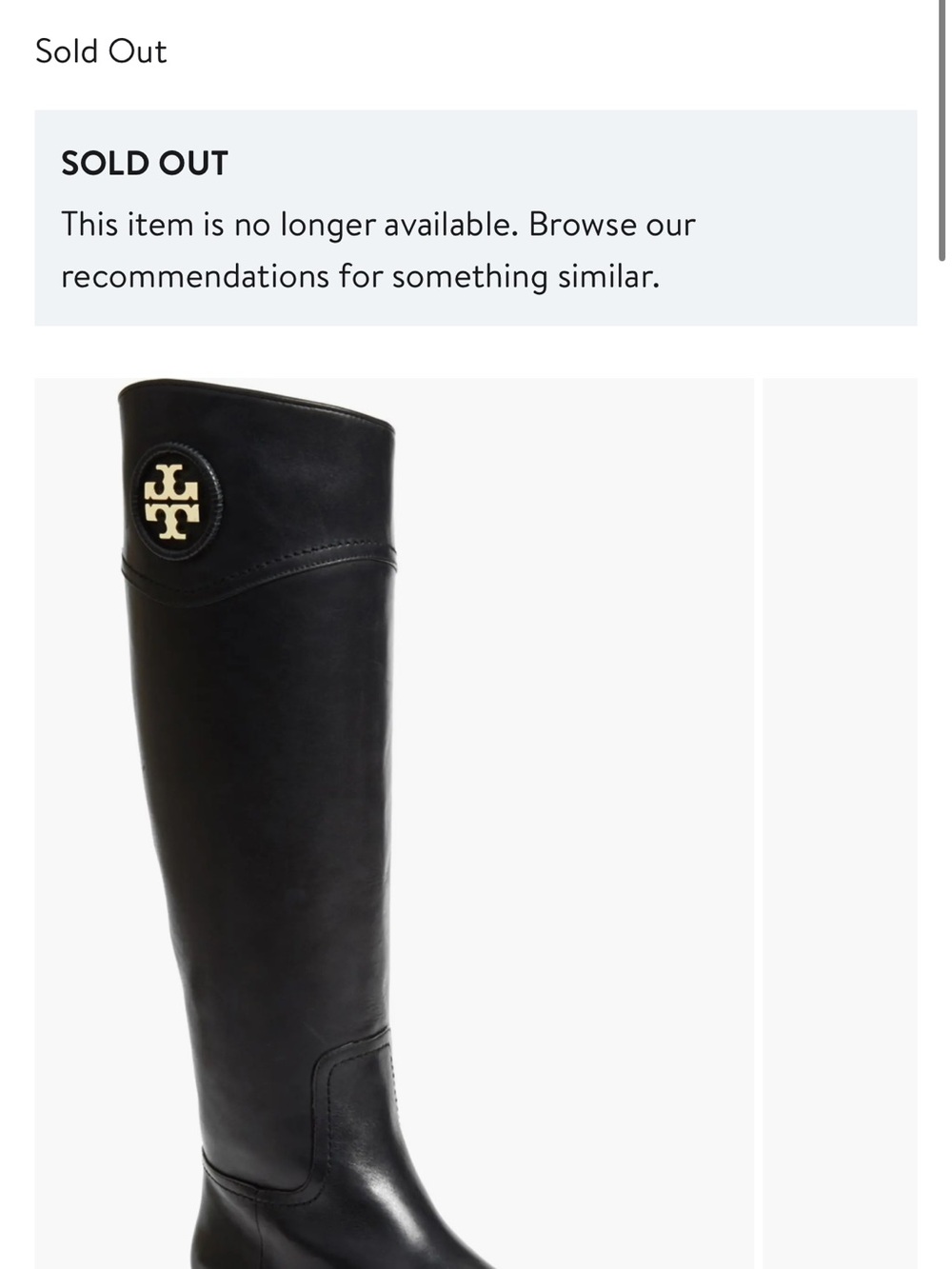 Tory Burch Black Leather Knee-High Boot with Gold Logo